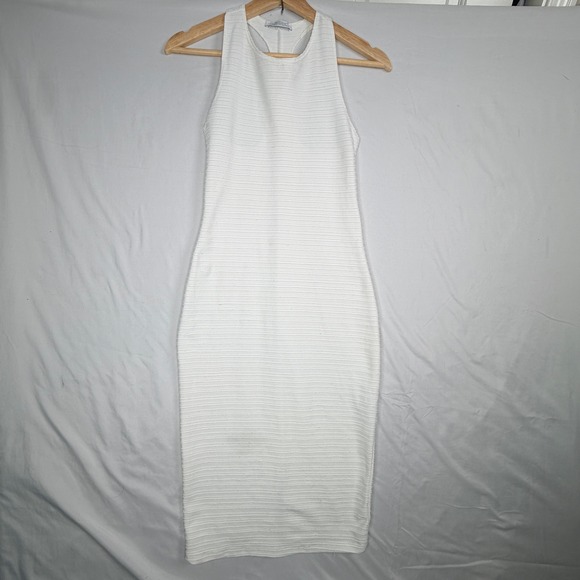 Zara Dresses & Skirts - Zara Trafaluc White Ribbed Bodycon Midi Dress Racerback Sleeveless Medium